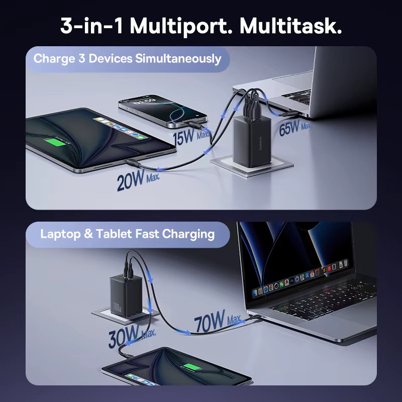 Baseus 100 W GaN Schnellladegerät mit USB-C in Schwarz - Bild 4