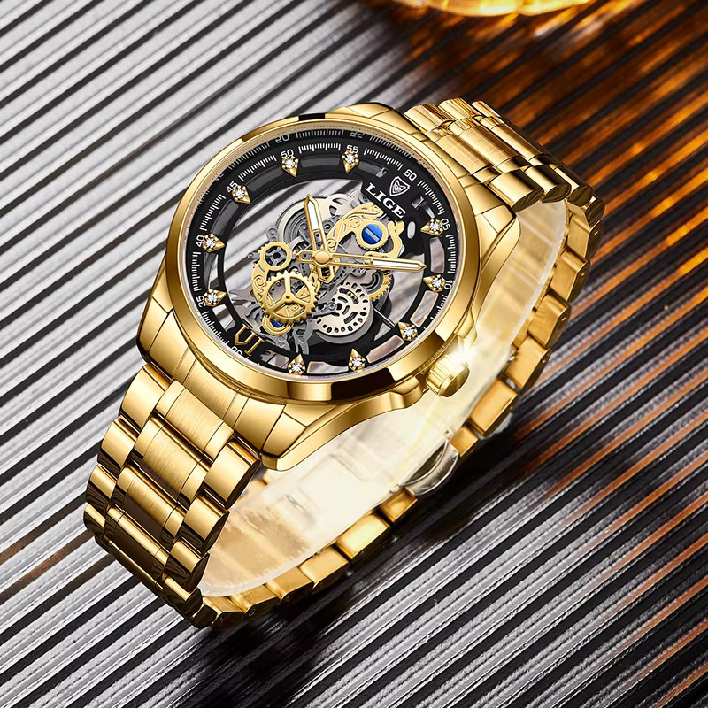 LIGE Armbanduhr, Quarz, Edelstahl, Gold, Herren - Bild 4