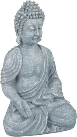 Relaxdays Buddha Figur aus Polyresin in Hellgrau, sitzend, feuchtigkeitsresistent, Höhe: 18 cm, Breite: 10 cm, Tiefe: 8 cm
