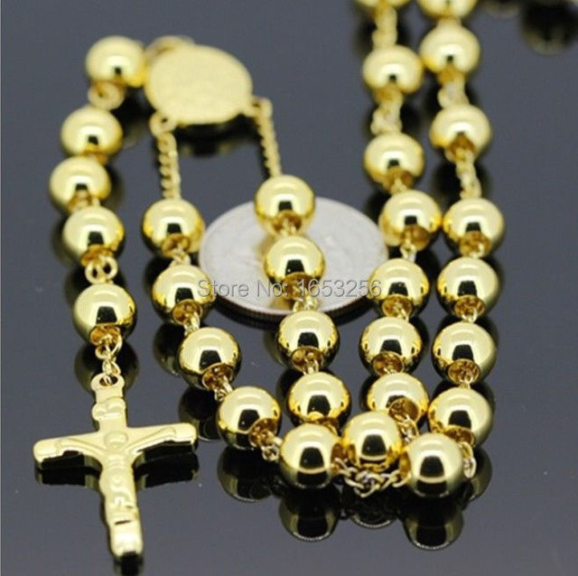 GNAYY Halskette Edelstahl, Gold, Rosenkranz, Kreuz Anhänger, Unisex - Bild 1