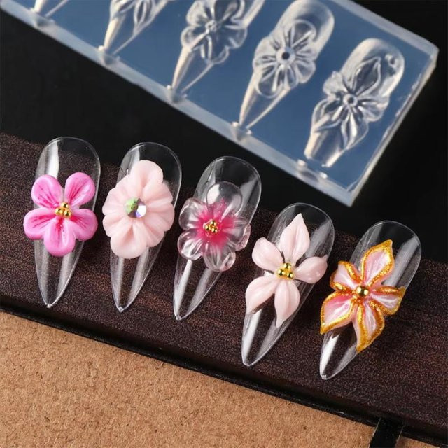 HNKMP Nagel-Silikonform, 3D Frühlingsblumen, Lilien und Hibiskus, Nagelkunst-Schablonen - Bild 1