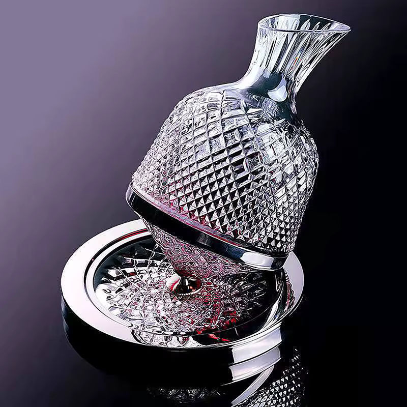 JETTING 360 Grad drehbarer Dekanter aus Kristallglas in Transparent und Silber, 1500 ml Weinspender und Belüfter mit geometrischem Design - Bild 2