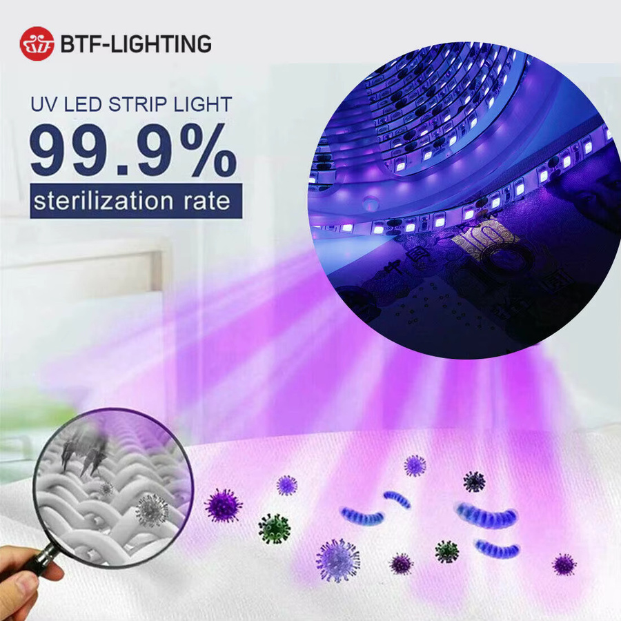 TiaoChongYi DC12V LED Ultraviolett-Keimtötungslampenstreifen mit UVC 270nm und UV 395nm Lichtband in Weiß - Bild 3