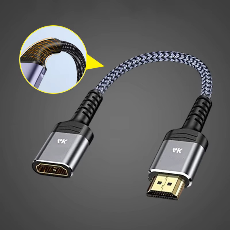OULLX HDMI Adapter Konverter mit HDMI Stecker auf HDMI Buchse, vergoldet und geflochtene High Definition Verlängerung in Gold - Bild 4