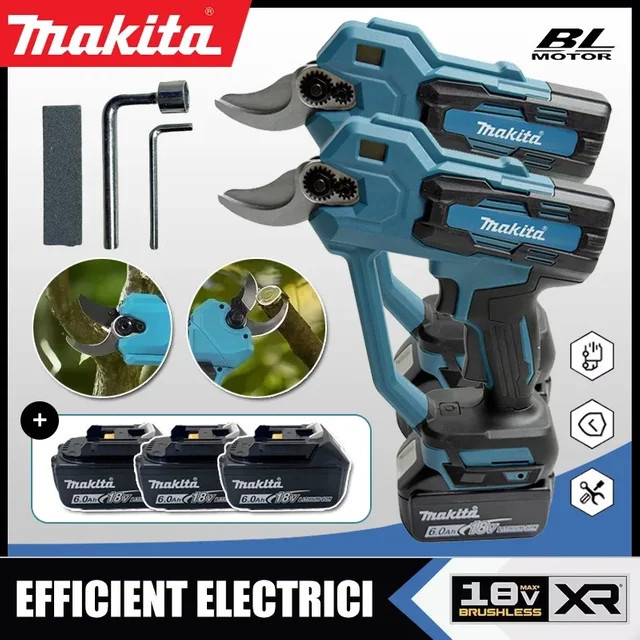 Makita Akku-Gartenschere Blau: Bürstenlose elektrische und kabellose Schneideschere für Bäume und Bonsai, passend für Makita 18V Akkus - Bild 1