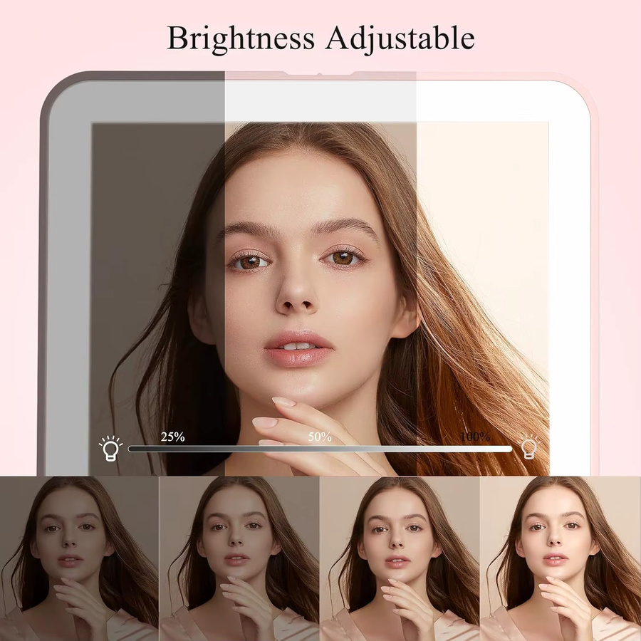 Cosmomiro LED-Reise-Make-up-Spiegel mit 3-Farben-Licht und Touchscreen, tragbarer Tisch-Kosmetikspiegel in Rosa, USB-wiederaufladbar - Bild 3
