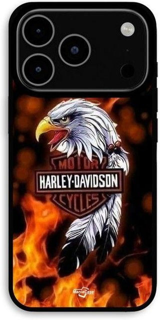 MANIACASE iPhone 17 Pro Hülle Harley Davidson Adler Feuer Schwarz - Bild 1