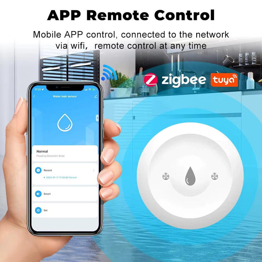 Tuya Smart Zigbee Wasser Sensor in Weiß für App-Fernüberwachung und Leckage-Alarm im Smart Home - Bild 4