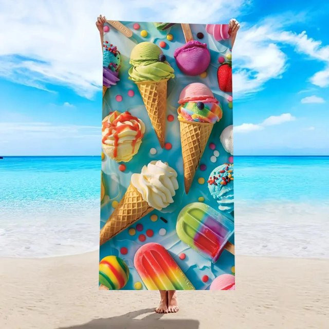 Sandfreies Strandtuch mit Eis am Stiel Motiv von JMG Household Supplies in Rosa Blau, B/H: 50 x 100 cm - Bild 1