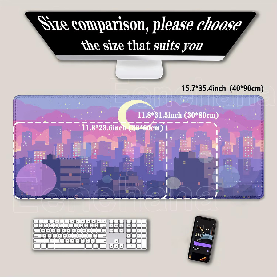 Eenehana Gaming-Mauspad Pixel Style Moon Cloud City in Multicolour mit HD-Druck und Overlock-Rand - Bild 3