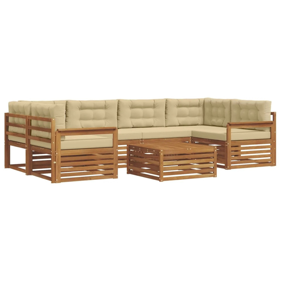 vidaXL Outdoor-Sofagarnitur in L-Form aus Akazienholz mit 8-teiligem Set, Farbe Natur-Beige - Bild 2