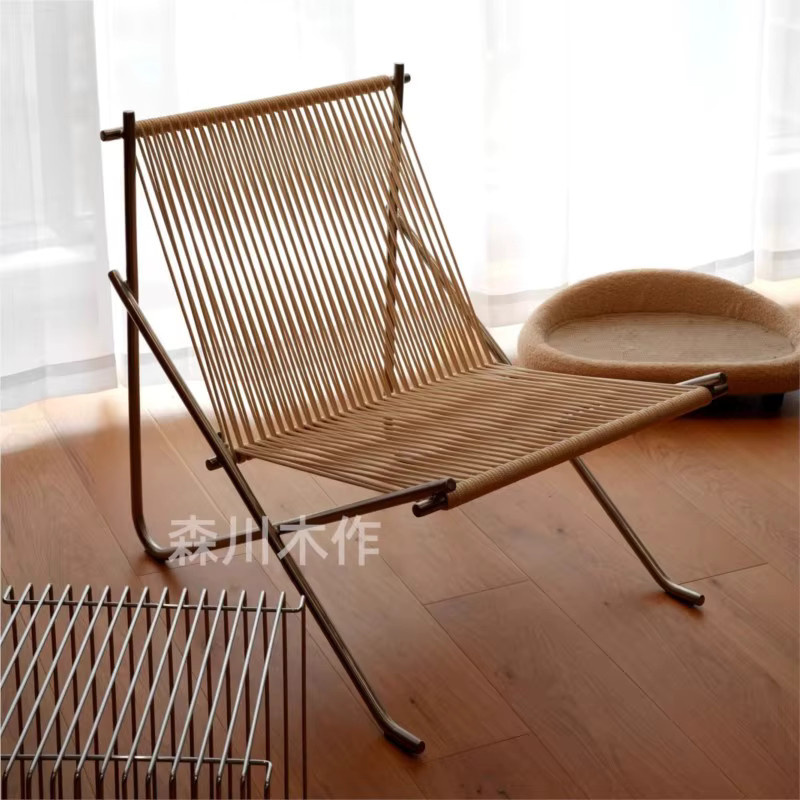 UOSU Bauhaus Freizeitstuhl in Beige mit Edelstahlrahmen und Armlehnen - Bild 2