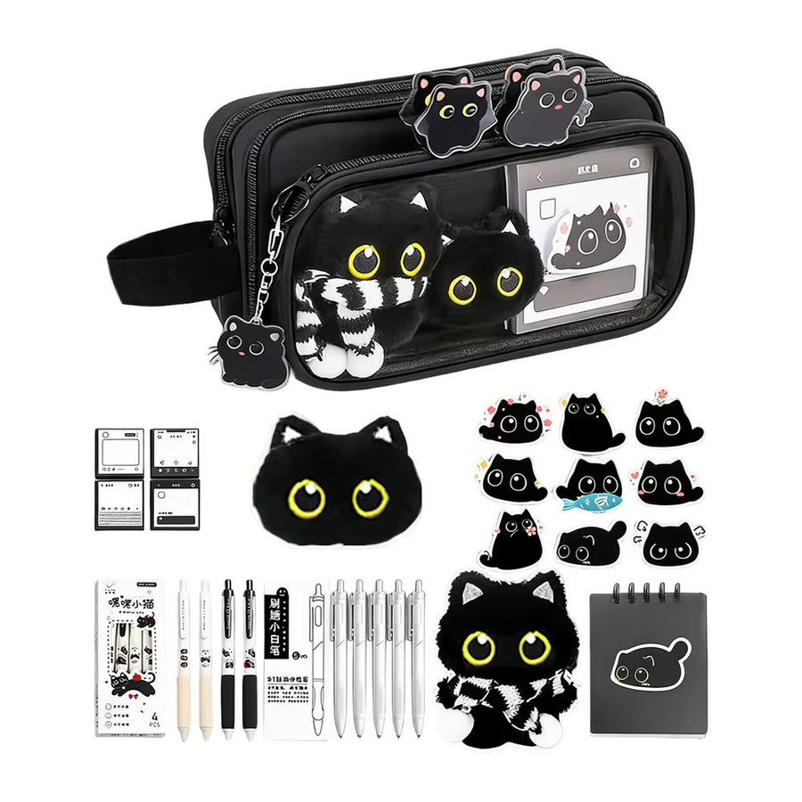 Federmäppchen mit schwarzer Katze als 10-Schichten Organizer für Marker und Schulbedarf in Schwarz - Bild 6