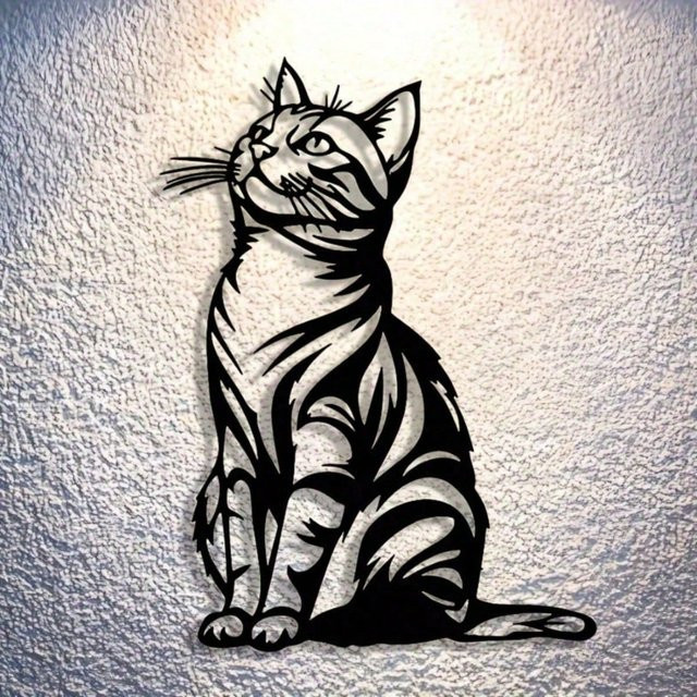 QIGUI Wandkunst Dekoration Katzen Silhouette aus Metall in Schwarz-Weiß für Innen und Außen - Bild 1
