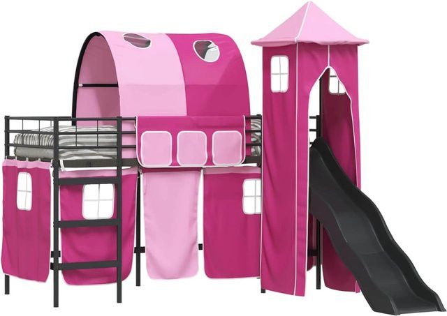 vidaXL Kinderloftbett aus Metall in Schwarz und Pink, B/T/H: 90 x 190 x 105 cm - Bild 1