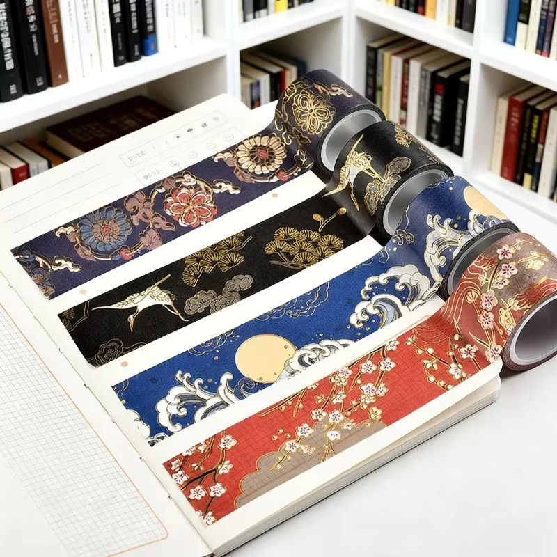 Imperial Heritage Washi Tape mit chinesischer Vintage-Landschaft und Goldfolie in Gold, Braun und Multicolour für Bastelarbeiten und Tagebuchgestaltung - Bild 3