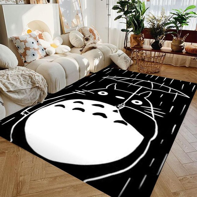 Miniso Küchenmatte mit Anime Totoro und No Face Motiv, schwarz, waschbar und rutschfest, B/T: 80 x 120 cm - Bild 1