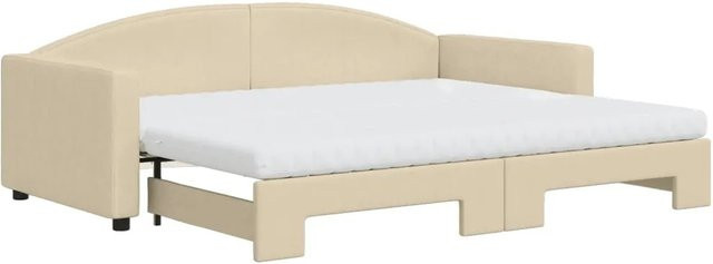 vidaXL Tagesbett ausziehbar mit Matratze in Creme, Polsterbett mit Schublade und Schaumstoffmatratze, Farbe: Creme/Beige, B/T/H: 223 x 100 x 75 cm - Bild 1