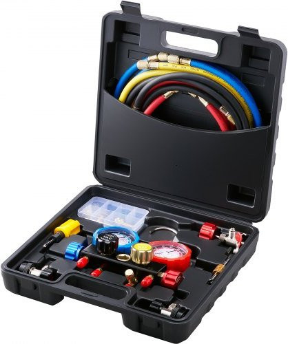 VEVOR Kältemittel Manometer Set 4-Wege AC Messgerät für R134A R22 R12 R410A mit 152,4 cm Ladeschläuchen und Zubehör in Multicolor - Bild 1