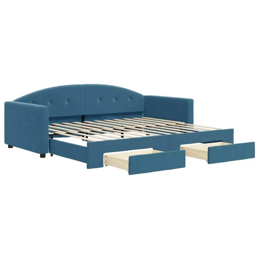 vidaXL Tagesbett ausziehbar mit Schubladen in Blau aus Samt, B/T/H: 90 x 200 x 75 cm - Bild 2