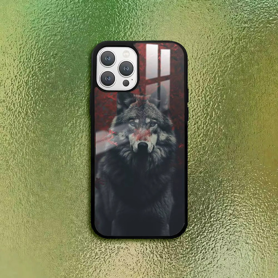 Angry Wolf Anime Handyhülle mit Glasstruktur für Apple iPhone 11 12 13 14 15 16 Pro Max Plus, Multicolor - Bild 4