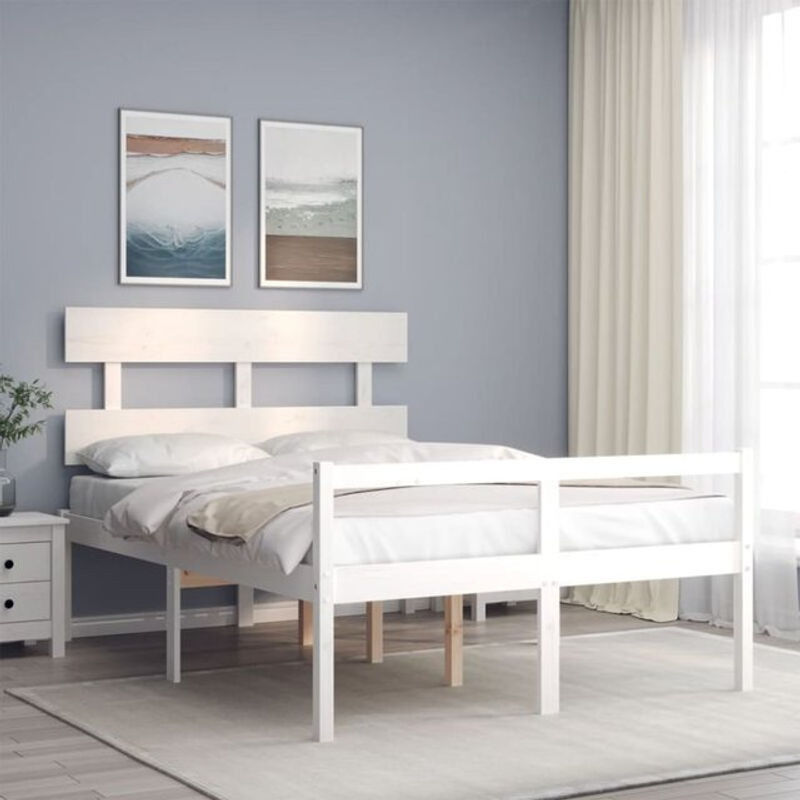 Vidaxl Seniorenbett aus Massivholz Kiefer in Weiß mit Kopfteil im Landhausstil B: 120 cm, T: 190 cm, H: 81 cm - Bild 1