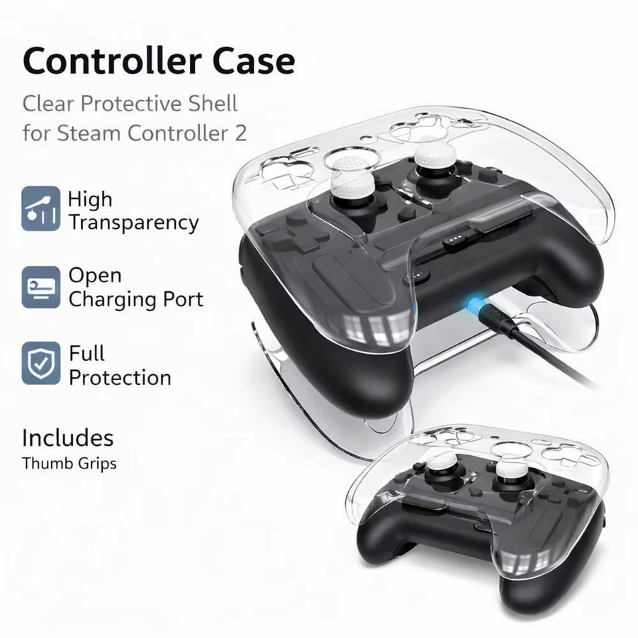 Transparentes Hartschalen-Gehäuse für Steam Controller 2 mit Joystick-Kappe und kratzfester Abdeckung - Bild 4