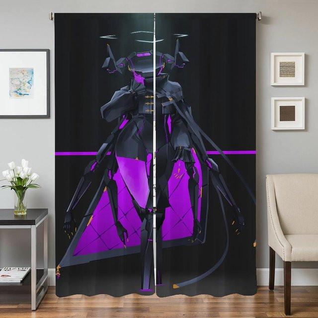 2er-Set Verdunklungsvorhänge mit Roboter-Mädchen-Motiv für Wohnzimmer und Schlafzimmer, Farbe: Schwarz, Breite: 50 cm, Höhe: 70 cm - Bild 1