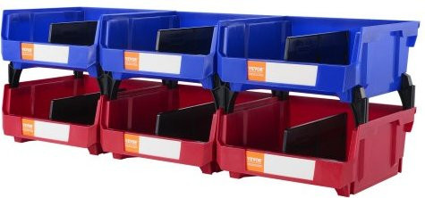 VEVOR 6er-Set stapelbare Kunststoff-Lagerboxen in Blau und Rot, B/T/H: 27,6 x 27,6 x 12,8 cm - Bild 1