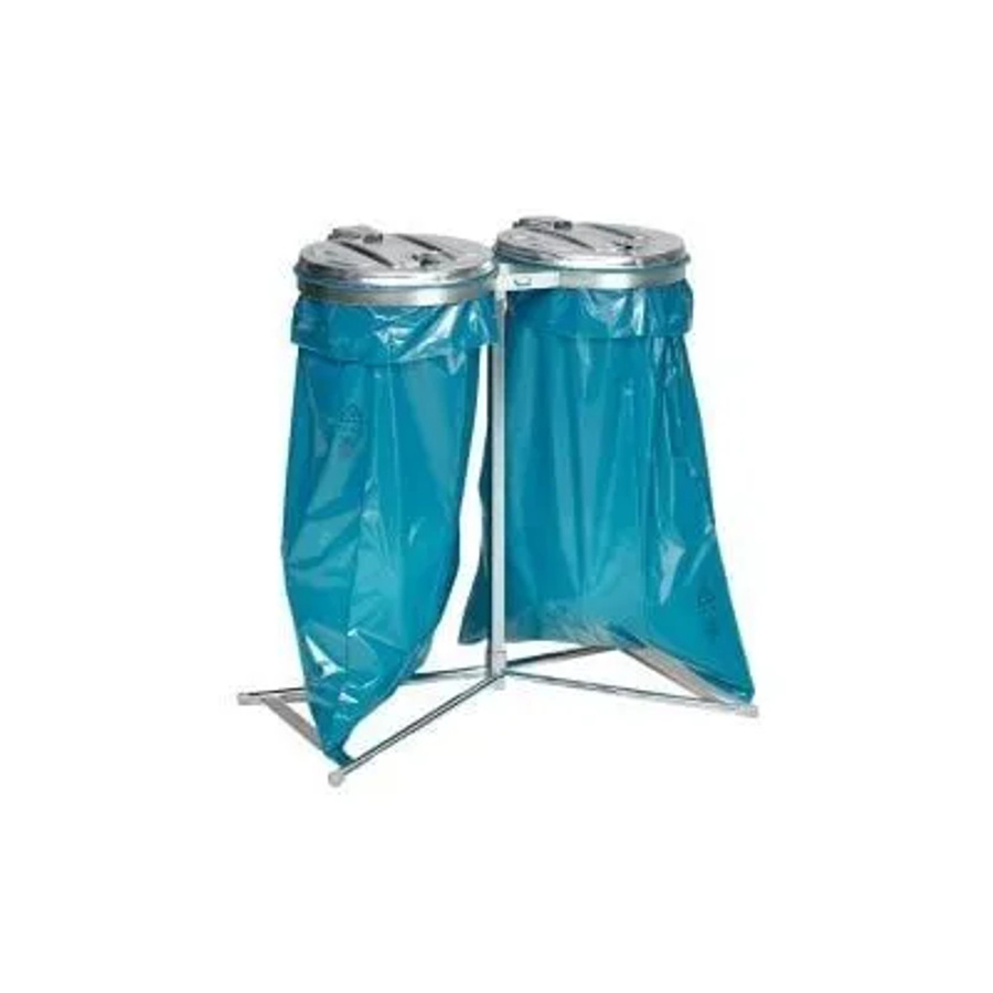PROREGAL Doppel-Abfallsammler aus verzinktem Stahl mit Metall-Deckel, Silber, 2 x 120 Liter, H x B x T: 98 x 85 x 48 cm - Bild 2
