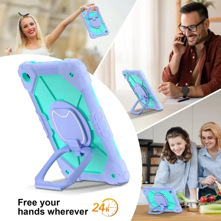 Stoßfeste Schutzhülle für Samsung Galaxy Tab A11 und Tab A9 11 Zoll mit 360 Grad drehbarer Halterung und Anti-Verlust-Armband in Lila oder Grün - Bild 4