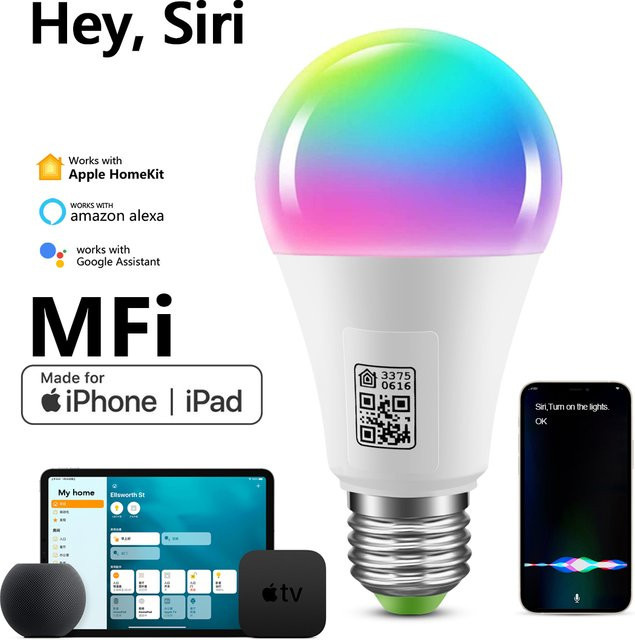 Guillermo Smart WLAN LED-Glühbirne E27, mehrfarbig RGB und dimmbar, kompatibel mit Apple HomeKit, Siri, Alexa und Google Home - Bild 1