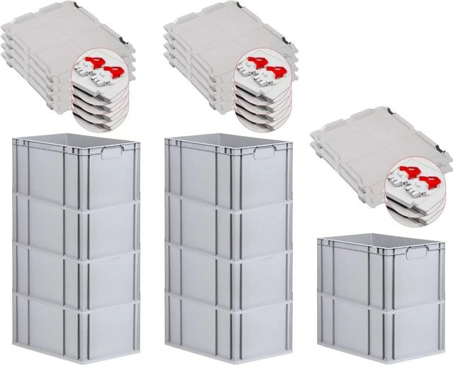 PROREGAL Spar Set 10x Eurobox Nextgen Economy mit Scharnierdeckel und roten Schiebeschnappverschlüssen, Grau/Rot, H x B x T: 32 x 40 x 60 cm - Bild 1