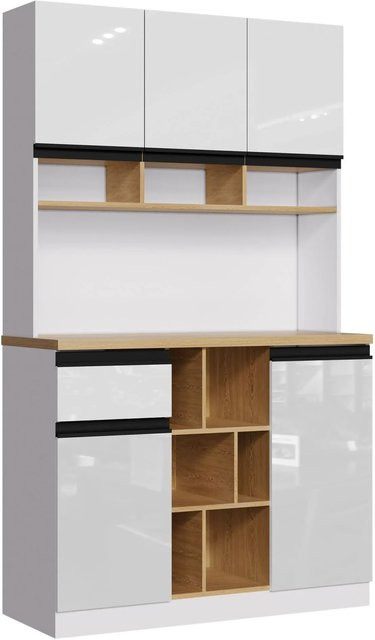 okwish Küchenschrank mit Hochglanztüren und Metallgriffen in Weiß, B/T/H: 105 x 45 x 185 cm - Bild 1