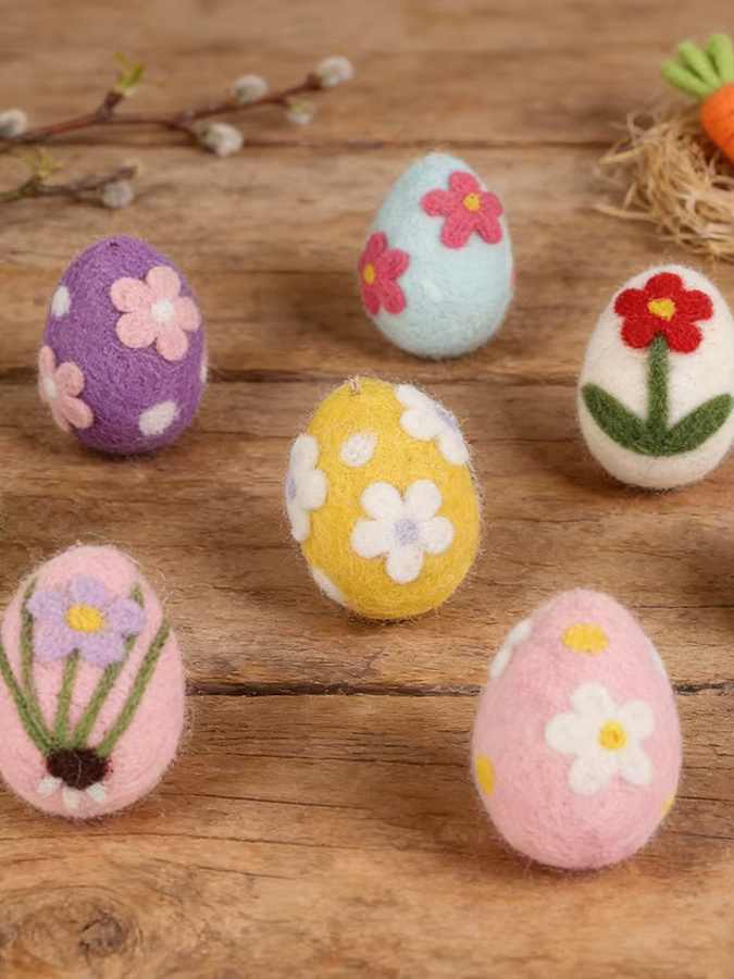 ZQCXLD 4er Set Ostern Wollfilz Eier als hängende Ornamente mit Blumen- und Tiermotiven in Mehrfarbig für deine Osterdekoration - Bild 3
