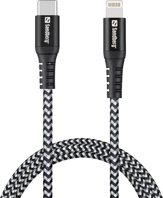 Sandberg Survivor Lightning auf 24 Pin USB-C Kabel in Schwarz und Grau, Länge: 1,0 m - Bild 1