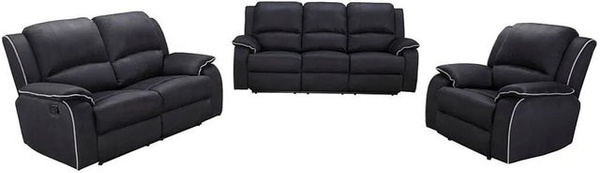 Vente-unique Couchgarnitur Hernani aus Microfaser in Schwarz mit Sessel, 2-Sitzer und 3-Sitzer, B/T/H: 210 x 158 x 100 cm