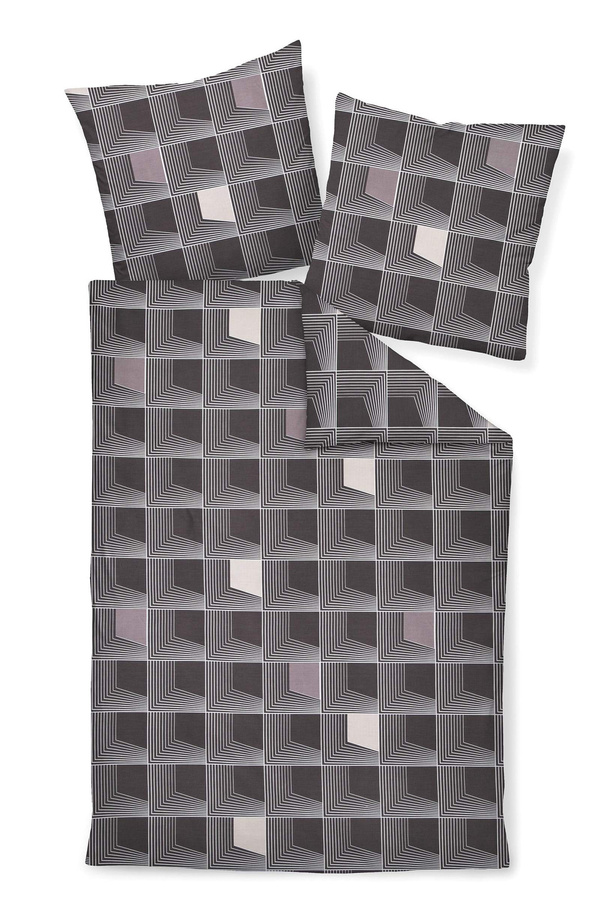 Janine J.D. Mako-Satin Bettwäsche mit Rauten-Karo Muster in Grau, Sand und Braun, B/H: 155 x 220 cm mit Kissenbezug 80 x 80 cm - Bild 1