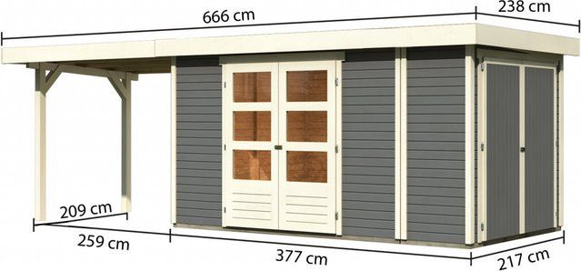 Gartenhaus Holz RETOLA 5 mit Anbauschrank in Terragrau, Flachdachhaus mit 280 m2 Anbaudach, B/T/H: 302 x 217 x 19 cm - Bild 1