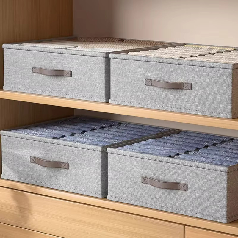 Untior Kleiderschrank-Organizer Faltbare Aufbewahrungsbox für Unterwäsche und Socken in Beige und Grau - Bild 2