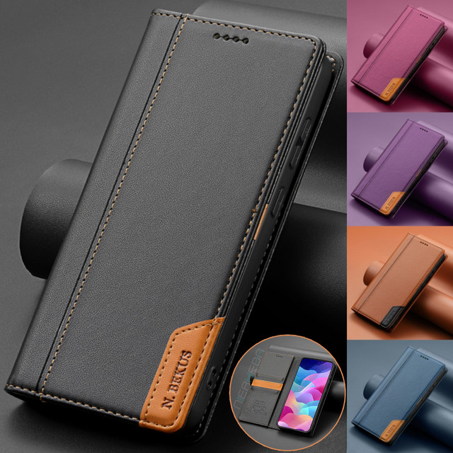 Business Lederhülle Flip Wallet Cover für Samsung Galaxy A17 A37 A57 A16 A36 A56 A26 A07 A55 A35 A15 A54 A34 A14 A53 A33 A13 in Schwarz - Bild 1