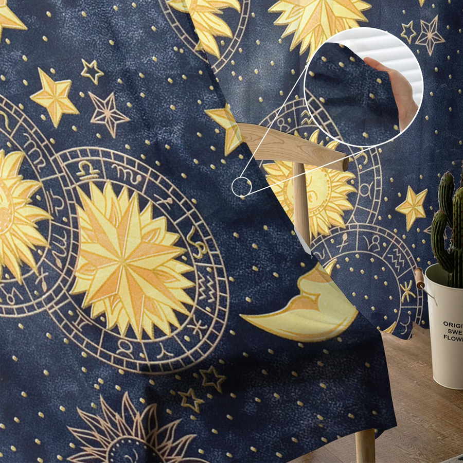 Transparente Tüll-Vorhänge mit Sonne Mond Universum Motiv aus Organza für Wohnzimmer und Küche, Breite: 135 cm, Höhe: 137 cm - Bild 2