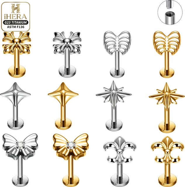 Ohrschmuck Set Titan, Stern Schmetterling Lilie, Zirkonia, Gold, Unisex - Bild 1