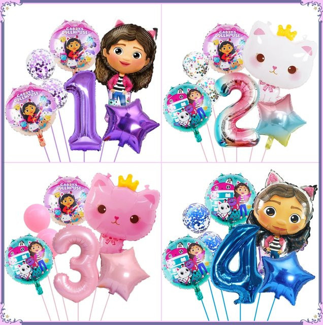 7-teiliges Gabby Dollhouse Katzen Ballons Set für Geburtstagsparty Dekoration, Mehrfarbig, Durchmesser: 81,28 cm - Bild 1