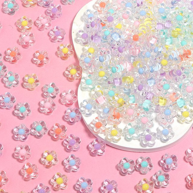 louleur Charms, Acryl-Blumenperlen, transparent, bunte Farben - Bild 1