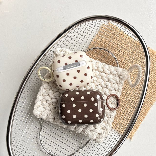 Retro Schutzhülle für Apple AirPods 1 2 3 4 Pro Pro2 Pro3 mit Polka-Dot-Muster in Beige-Braun - Bild 1