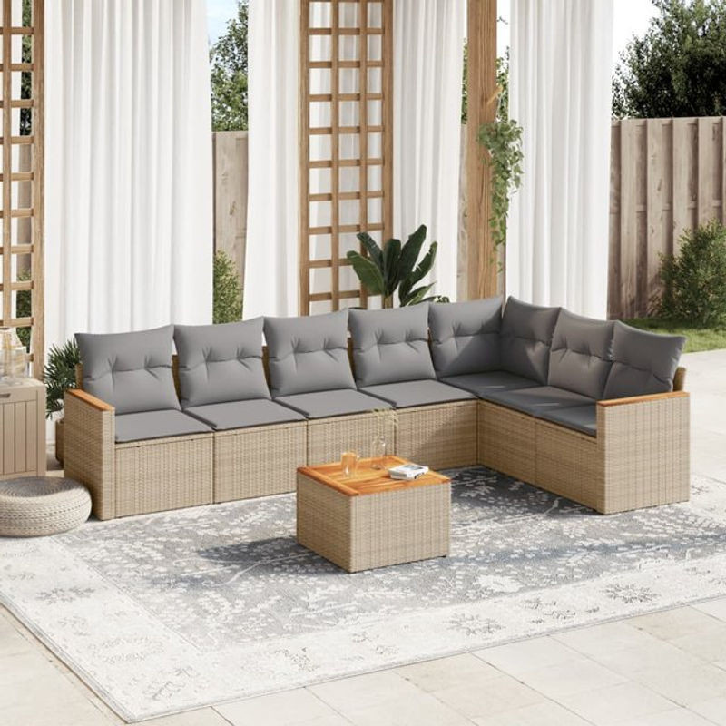Vidaxl Gartenmöbel-Set aus Polyrattan mit 8 Kissen in Beige und Grau für Erwachsene im modernen Design - Bild 1