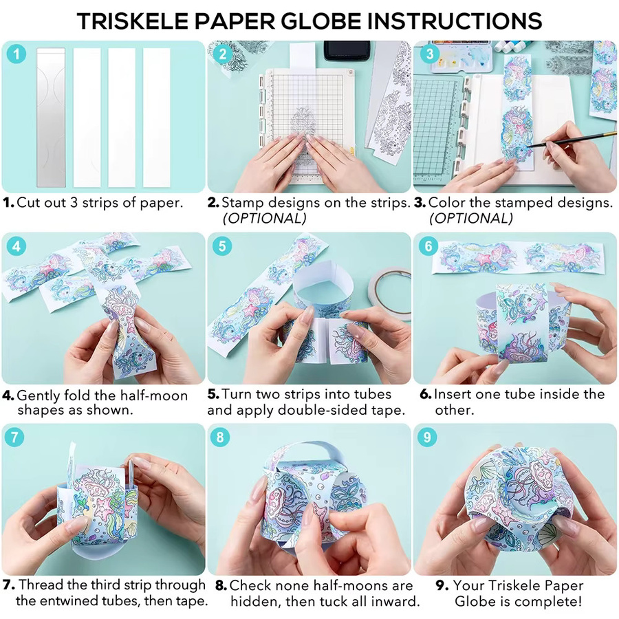Kreative 3D-Triskele-Papierkugeln mit Stanzformen und Stempeln für DIY-Handarbeiten in Multicolour - Bild 1