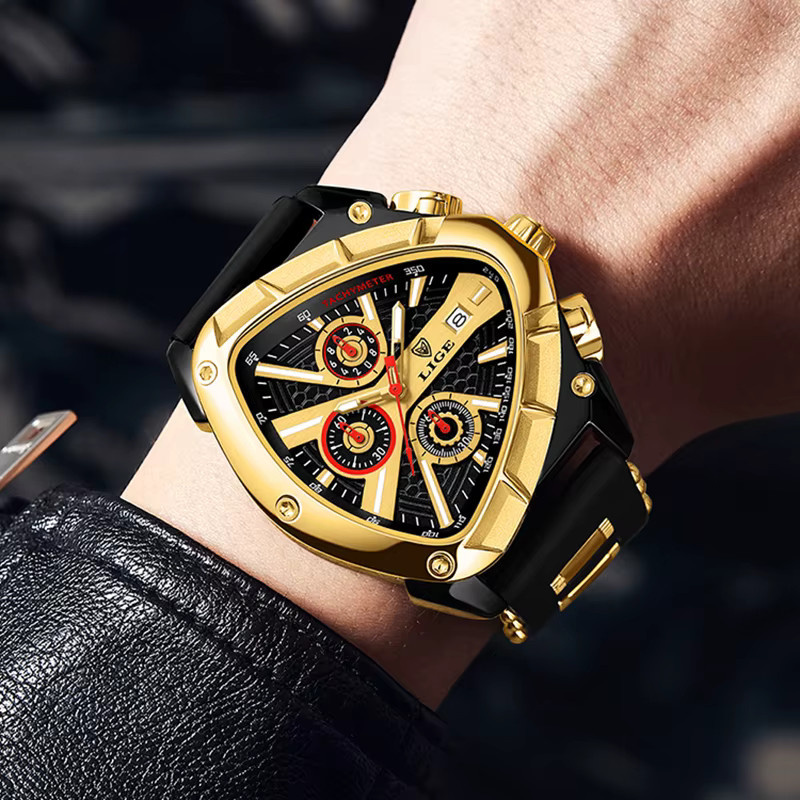 Lige Armbanduhr Chronograph, Quarz, Silikon, Schwarz, Herren - Bild 5