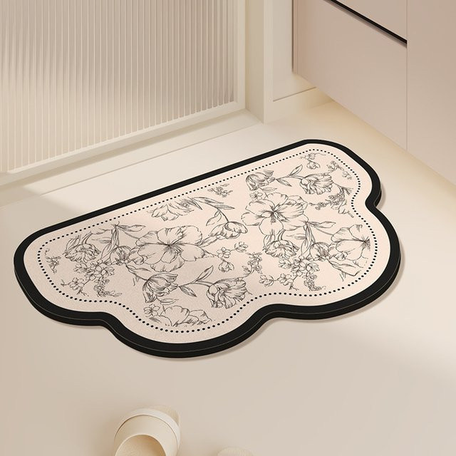 VIKAMA Badezimmerteppich im minimalistischen Design, saugfähige und rutschfeste Fußmatte mit floralem Naturmuster - Bild 1
